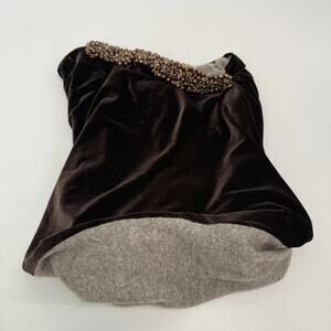 NWT Saldarini 1882 Beaded Velvet Scarf Wrap Shawl Women Brown Gray Lined Stretch